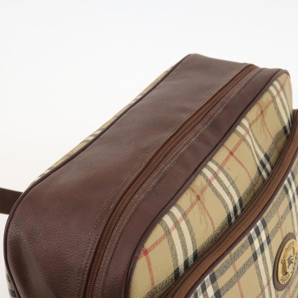 Burberrys Nova Check Umhängetasche PVC Leder Beige Gold Auth ep13571
