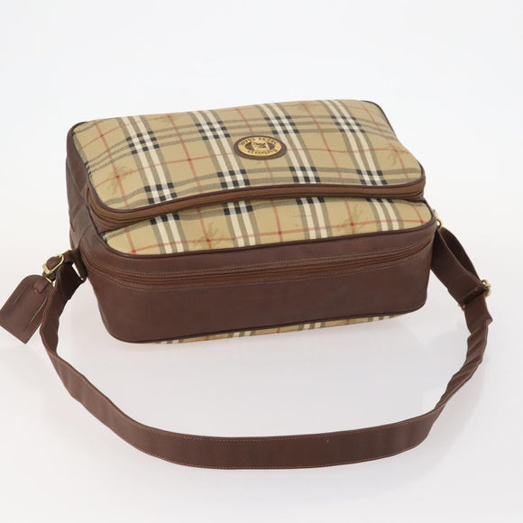 Burberrys Nova Check Umhängetasche PVC Leder Beige Gold Auth ep13571