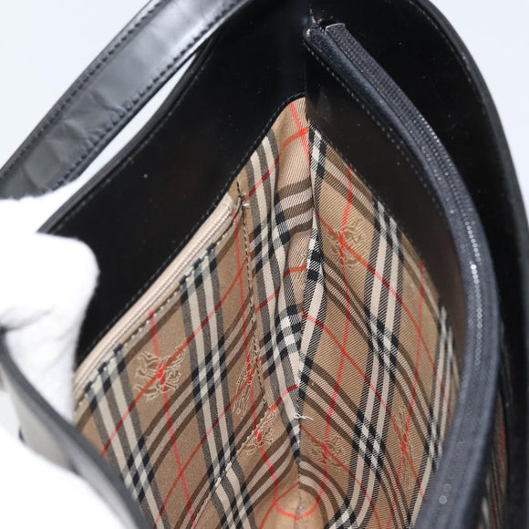 BURBERRY Nova Check Shoulder Bag Leather Black Silver Auth ep13572