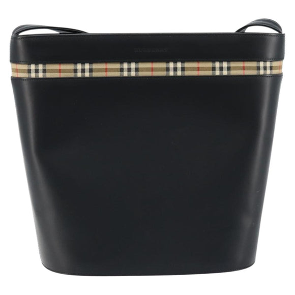 BURBERRY Nova Check Shoulder Bag Leather Black Silver Auth ep13572