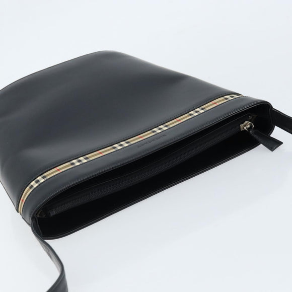BURBERRY Nova Check Shoulder Bag Leather Black Silver Auth ep13572