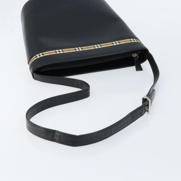 BURBERRY Nova Check Shoulder Bag Leather Black Silver Auth ep13572