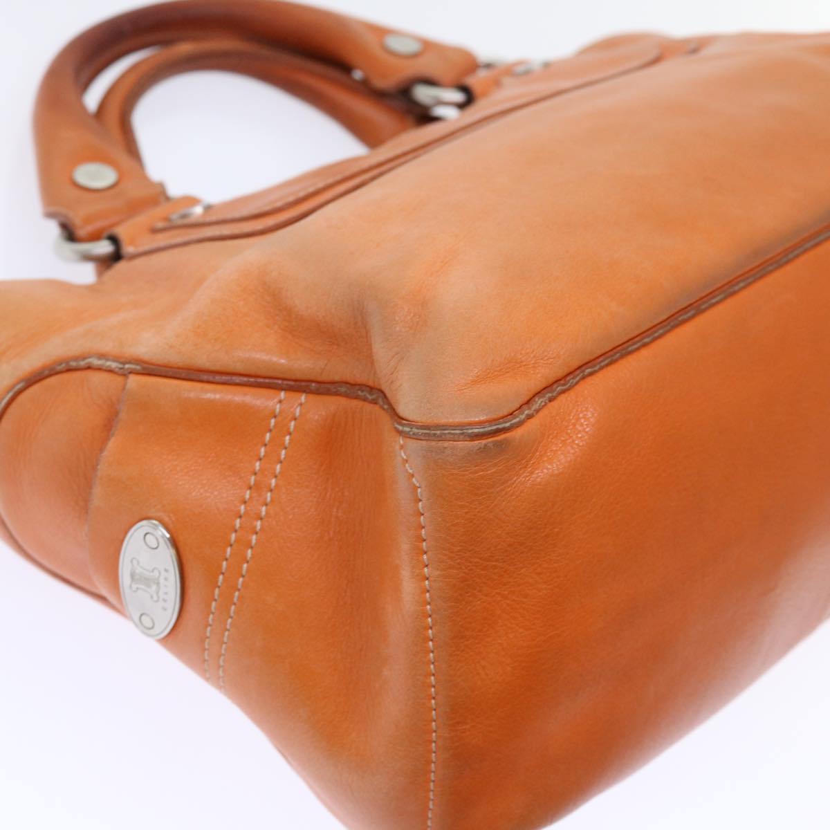 CELINE Hand Bag Leather Orange Auth ep1358
