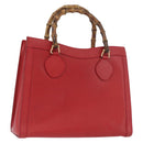 GUCCI Bamboo Hand Bag Leather Red Gold 002 1186 0260 Auth ep13591-1