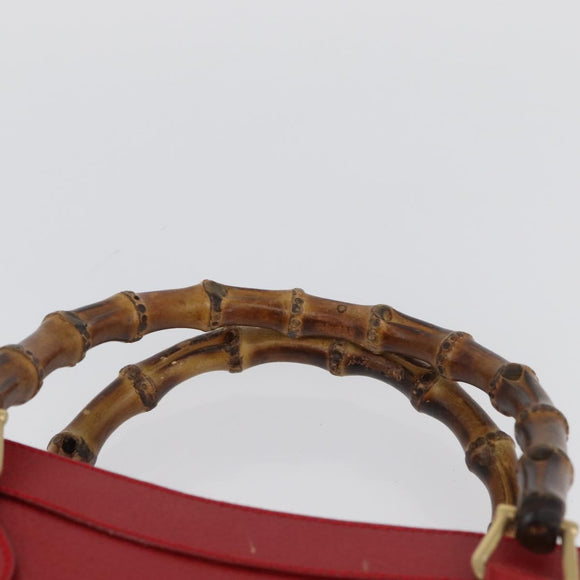 GUCCI Bamboo Hand Bag Leather Red Gold 002 1186 0260 Auth ep13591