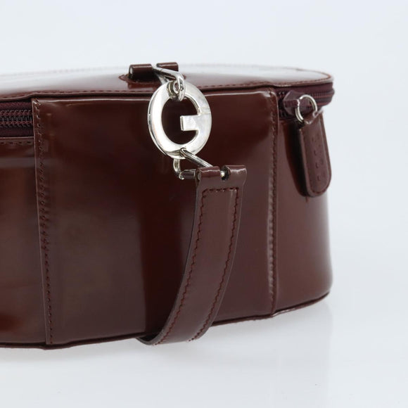 GUCCI Hand Bag Patent leather Brown Silver Auth ep13600