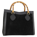 GUCCI Bamboo Hand Bag Suede Black Gold 002 123 0260 Auth ep13604-1