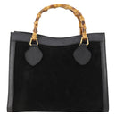 GUCCI Bamboo Hand Bag Suede Black Gold 002 123 0260 Auth ep13604-13