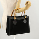 GUCCI Bamboo Hand Bag Suede Black Gold 002 123 0260 Auth ep13604-21
