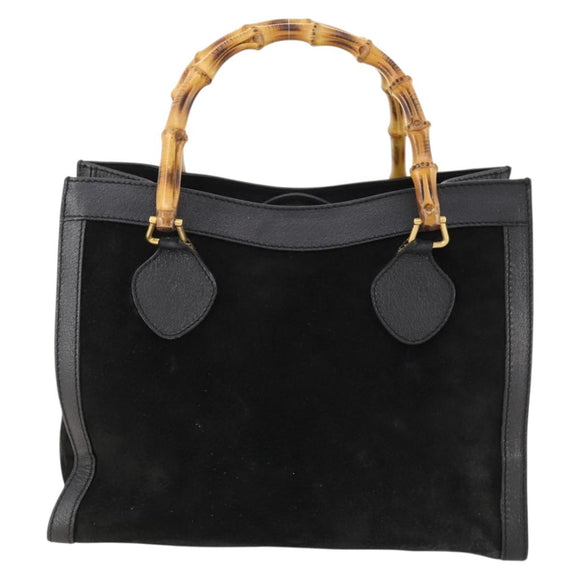 GUCCI Bamboo Hand Bag Suede Black Gold 002 123 0260 Auth ep13604