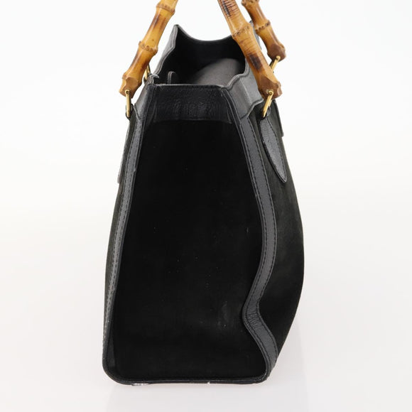 GUCCI Bamboo Hand Bag Suede Black Gold 002 123 0260 Auth ep13604