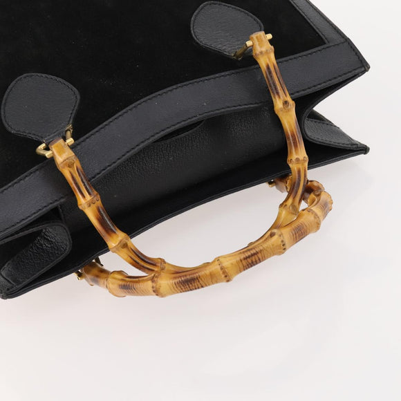 GUCCI Bamboo Hand Bag Suede Black Gold 002 123 0260 Auth ep13604