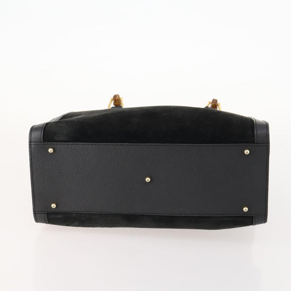 GUCCI Bamboo Hand Bag Suede Black Gold 002 123 0260 Auth ep13604