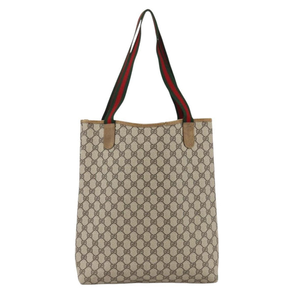 GUCCI GG Supreme Web Sherry Line Tote Bag PVC Beige Auth ep13605