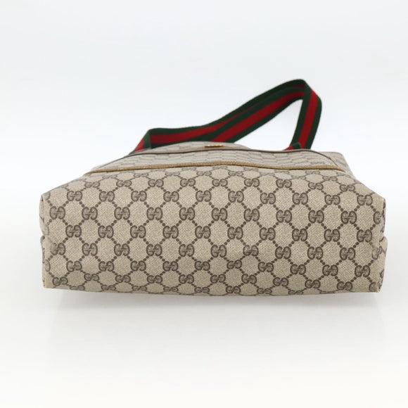 GUCCI GG Supreme Web Sherry Line Tote Bag PVC Beige Auth ep13605