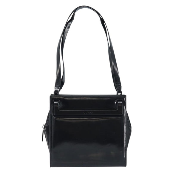 GUCCI Tote Bag Patent leather Black Silver Auth ep13611