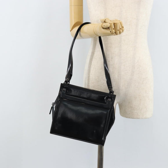 GUCCI Tote Bag Patent leather Black Silver Auth ep13611