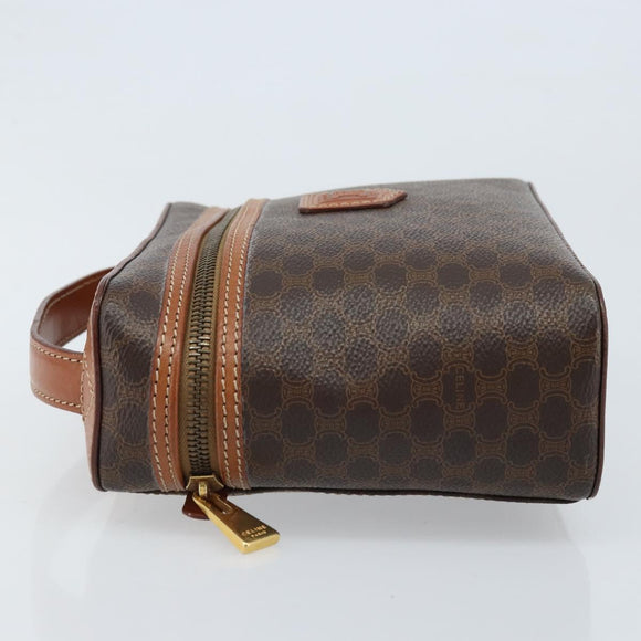 CELINE Macadam Canvas Vanity Handtasche PVC Leder Braun Gold Auth ep13612
