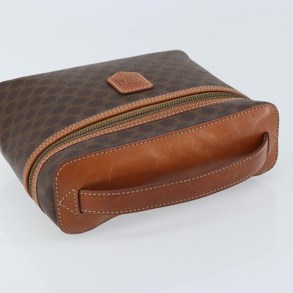 CELINE Macadam Canvas Vanity Handtasche PVC Leder Braun Gold Auth ep13612