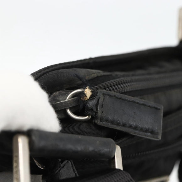 PRADA Umhängetasche Nylon Schwarz Silber Auth ep13614