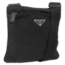 PRADA Umhängetasche Nylon Schwarz Silber Auth ep13614-1
