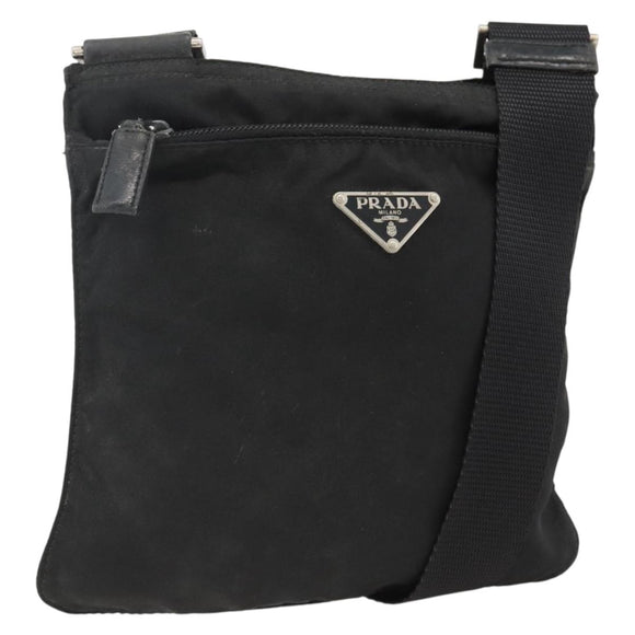 PRADA Umhängetasche Nylon Schwarz Silber Auth ep13614