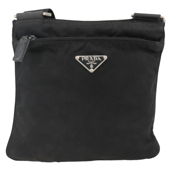 PRADA Umhängetasche Nylon Schwarz Silber Auth ep13614