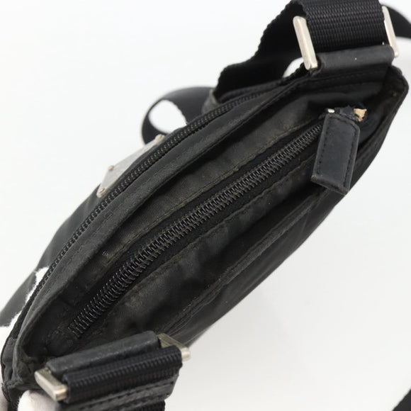 PRADA Umhängetasche Nylon Schwarz Silber Auth ep13614