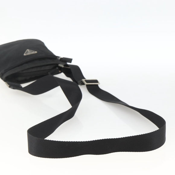 PRADA Umhängetasche Nylon Schwarz Silber Auth ep13614