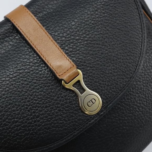 Christian Dior Shoulder Bag Leather Black Gold Auth ep13624