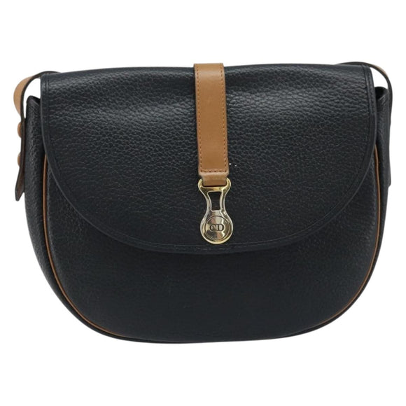 Christian Dior Shoulder Bag Leather Black Gold Auth ep13624