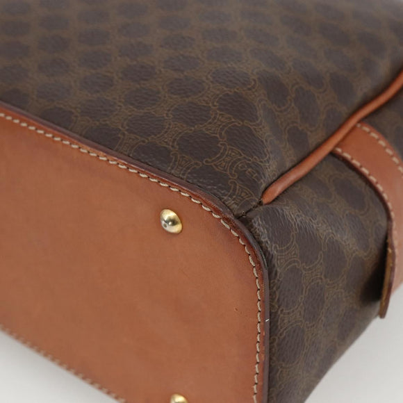 CELINE Macadam Canvas Hand Bag PVC Leather Brown Gold Auth ep13628