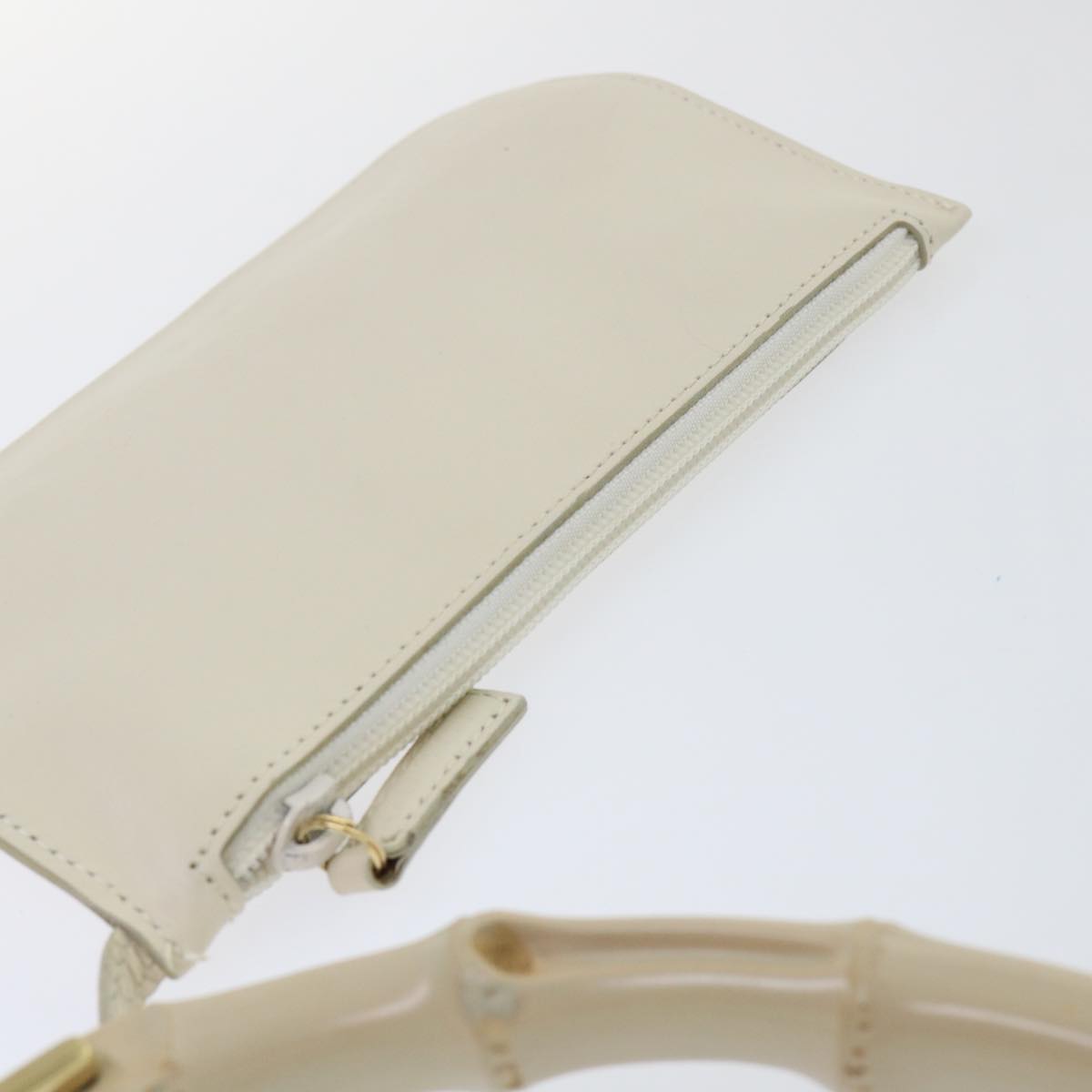 GUCCI Bamboo Shoulder Bag Leather White 001-2113-1880 Auth ep1363