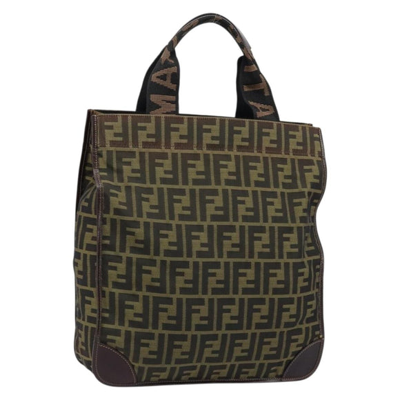 FENDI Zucca Canvas Hand Bag Black Brown Auth ep13634