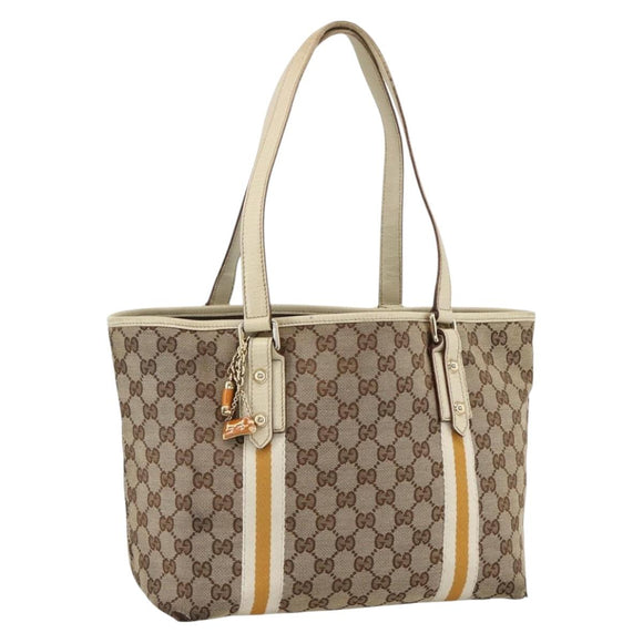 GUCCI GG Canvas Sherry Line Hand Bag Beige Gold 137396 Auth ep13635