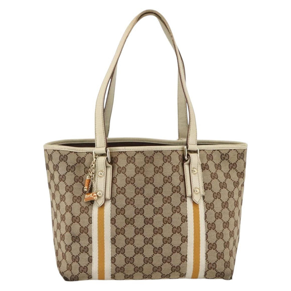 GUCCI GG Canvas Sherry Line Hand Bag Beige Gold 137396 Auth ep13635