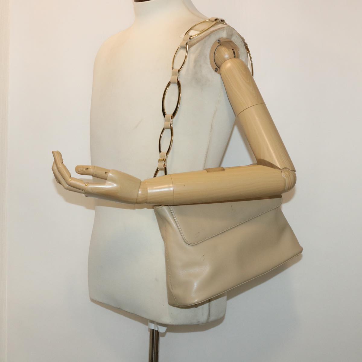 GUCCI Shoulder Bag Leather Beige 001•3444•180 Auth ep1364