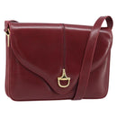 GUCCI Horsebit Shoulder Bag Leather Red Gold Auth ep13642-1