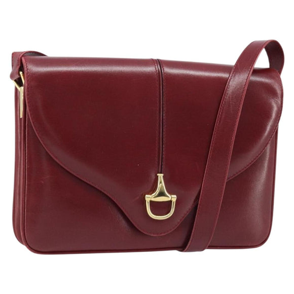 GUCCI Horsebit Shoulder Bag Leather Red Gold Auth ep13642