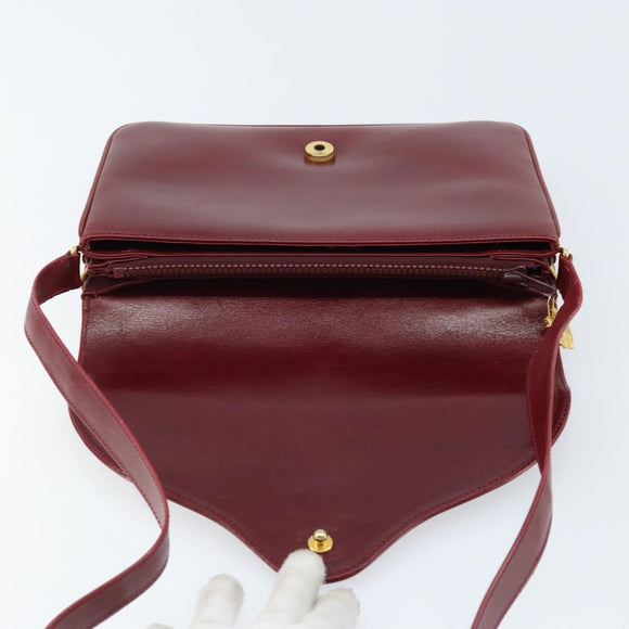 GUCCI Horsebit Shoulder Bag Leather Red Gold Auth ep13642