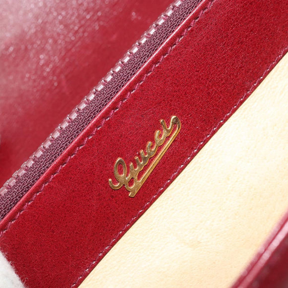 GUCCI Horsebit Shoulder Bag Leather Red Gold Auth ep13642