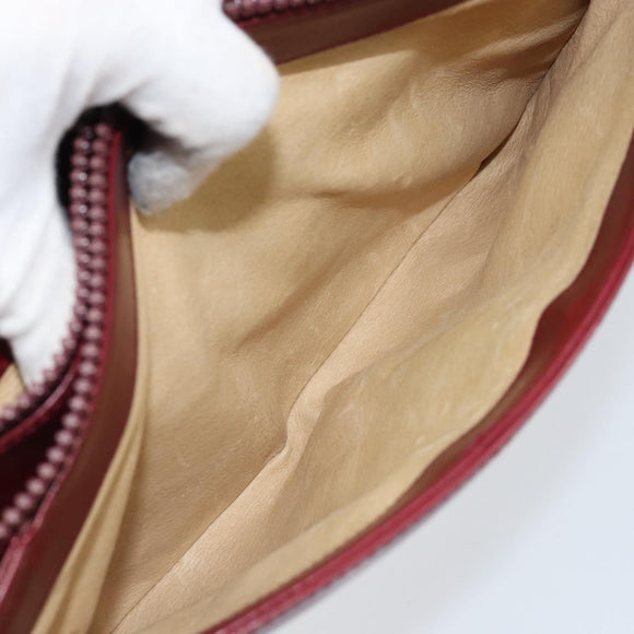 GUCCI Horsebit Shoulder Bag Leather Red Gold Auth ep13642