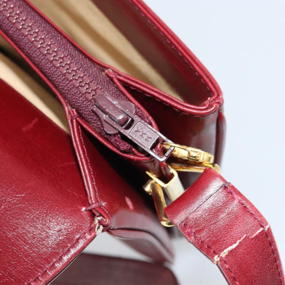GUCCI Horsebit Shoulder Bag Leather Red Gold Auth ep13642