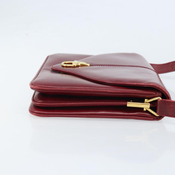 GUCCI Horsebit Shoulder Bag Leather Red Gold Auth ep13642
