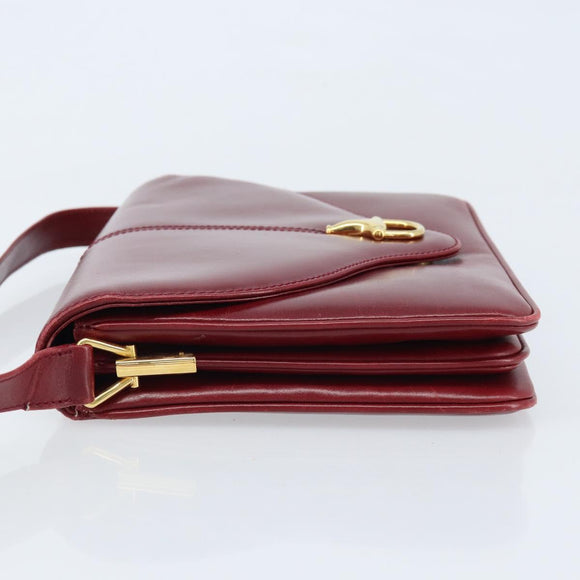 GUCCI Horsebit Shoulder Bag Leather Red Gold Auth ep13642