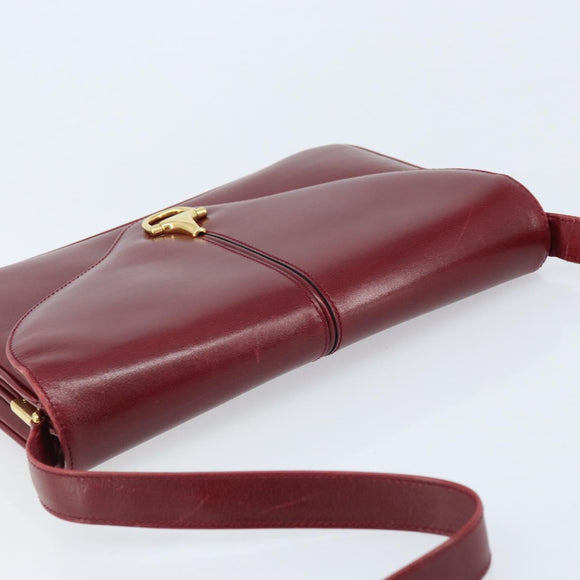 GUCCI Horsebit Shoulder Bag Leather Red Gold Auth ep13642