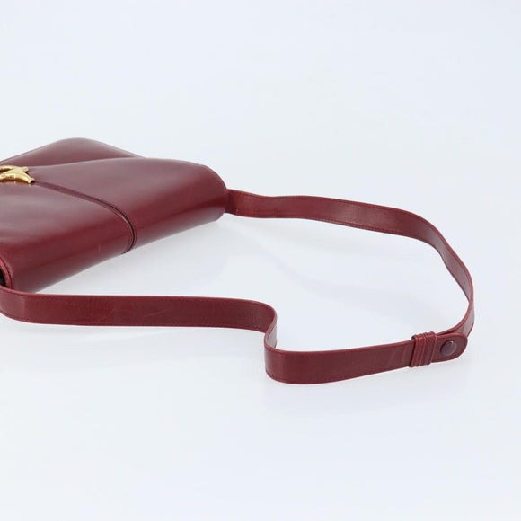 GUCCI Horsebit Shoulder Bag Leather Red Gold Auth ep13642