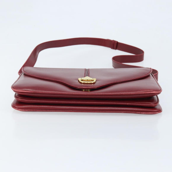 GUCCI Horsebit Shoulder Bag Leather Red Gold Auth ep13642