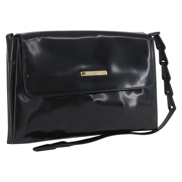 GUCCI Shoulder Bag Patent leather Black Gold Auth ep13648