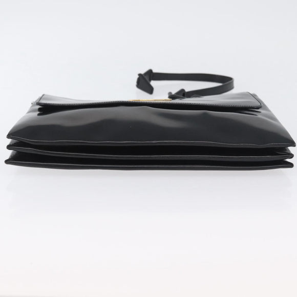 GUCCI Shoulder Bag Patent leather Black Gold Auth ep13648